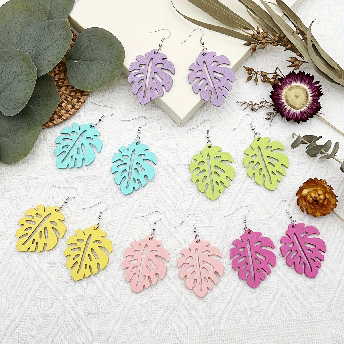 Bohemian Wooden Earrings Set - Cross Border Vacation Style